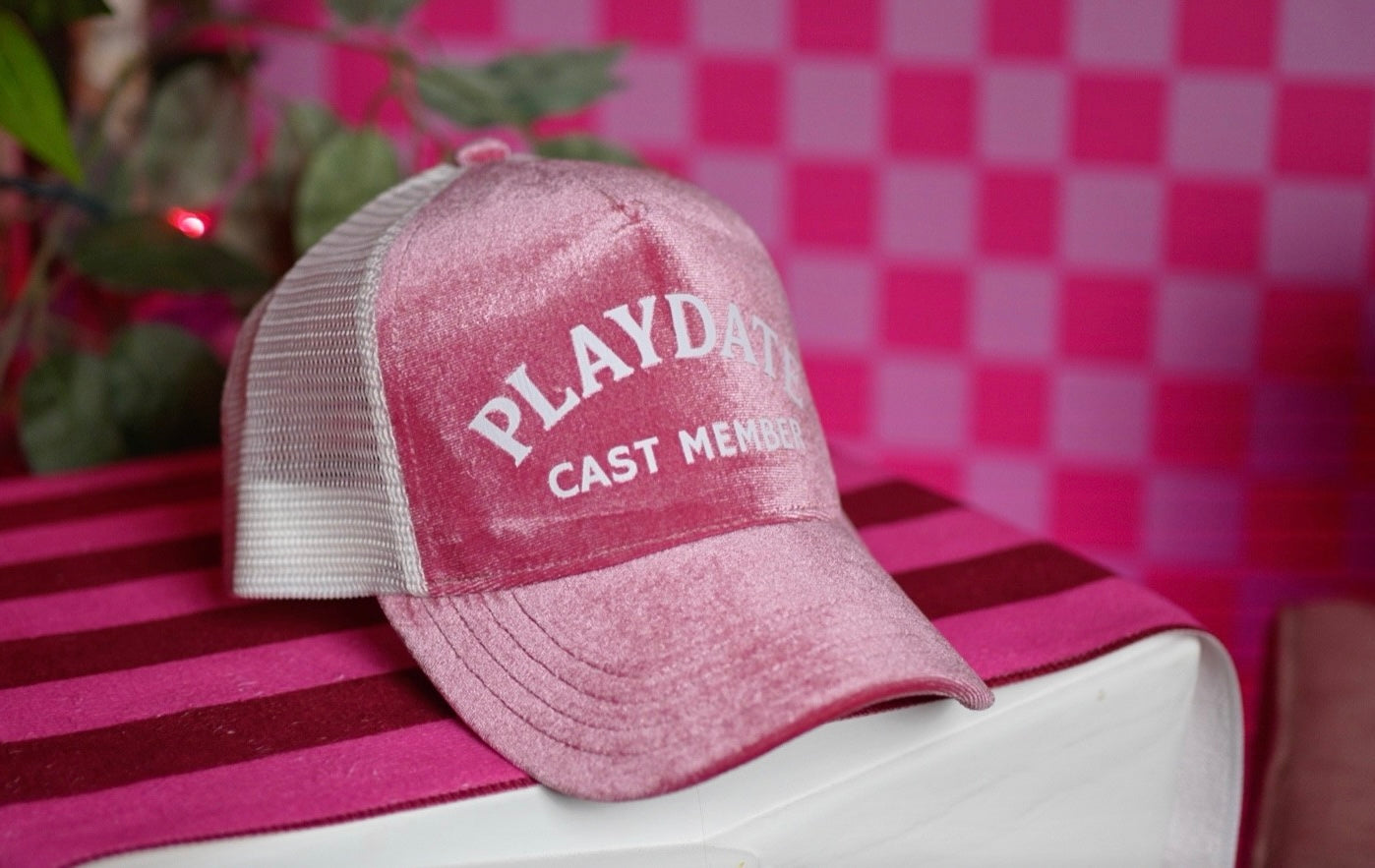 The Classic Velvet Trucker Hat (Pink & White PLAYDATE Cast Member)
