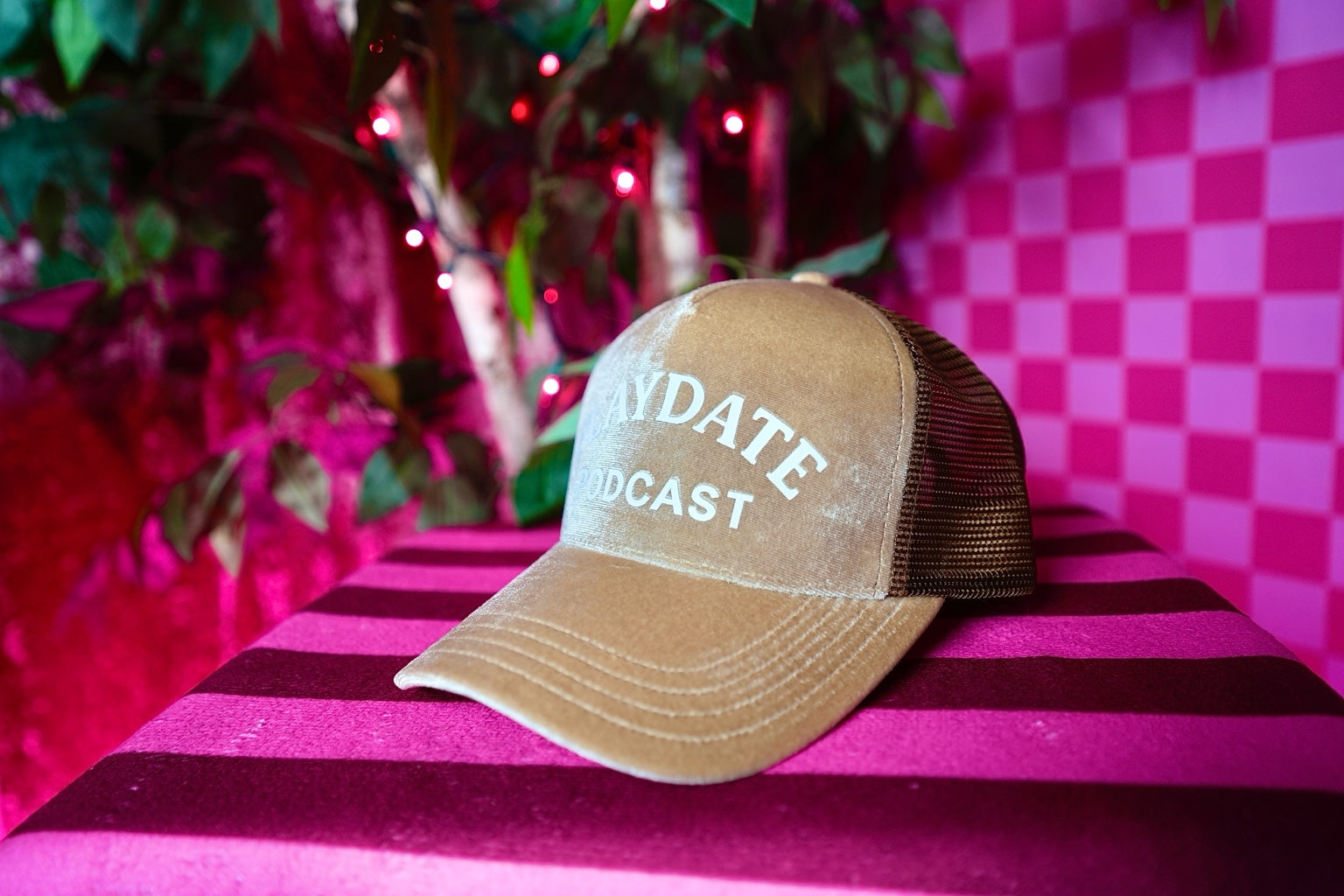 The Classic Velvet Trucker Hat (Beige & White PLAYDATE PODCAST)