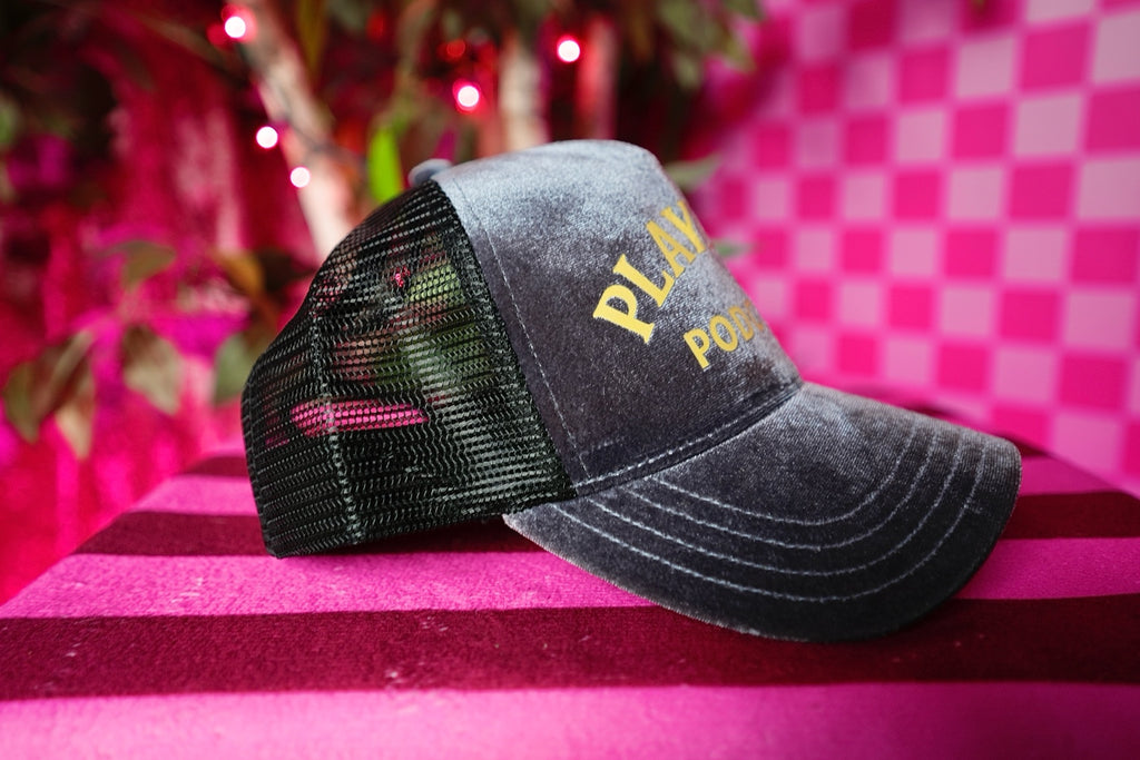 The Classic Velvet Trucker Hat (Grey & Yellow PLAYDATE PODCAST)