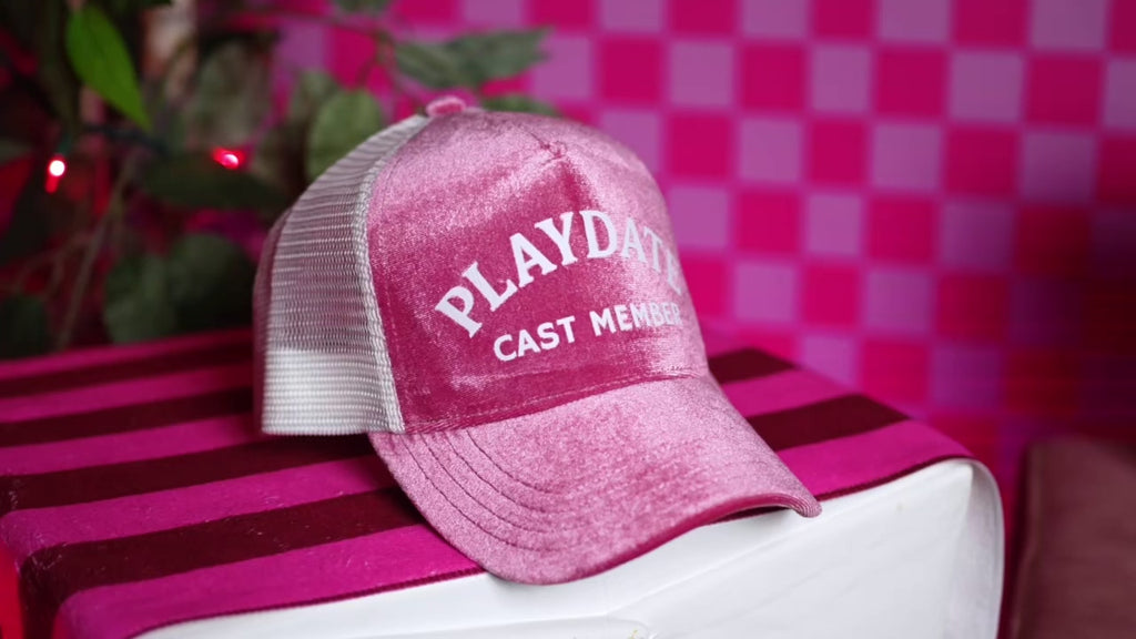 The Classic Velvet Trucker Hat (Pink & White PLAYDATE Cast Member)