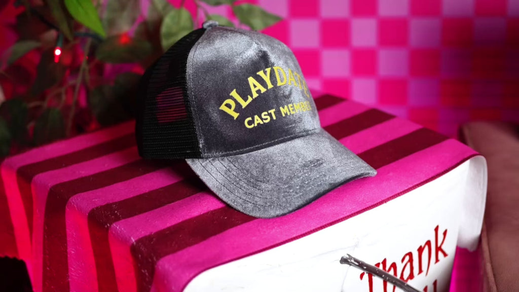 The Classic Velvet Trucker Hat (Grey & Yellow PLAYDATE Cast Member)